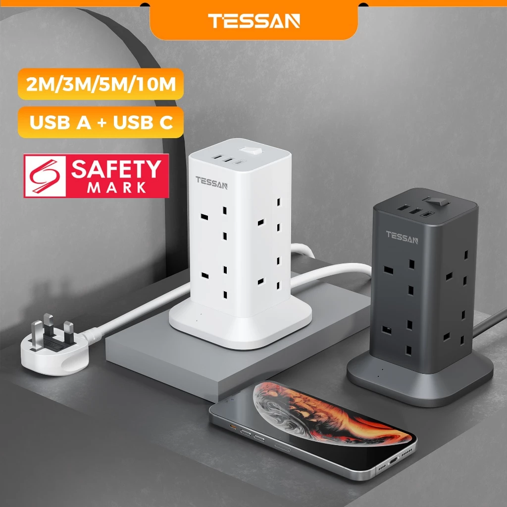 TESSAN Tower Extension Plug with USB-C and Surge Protection (2026)