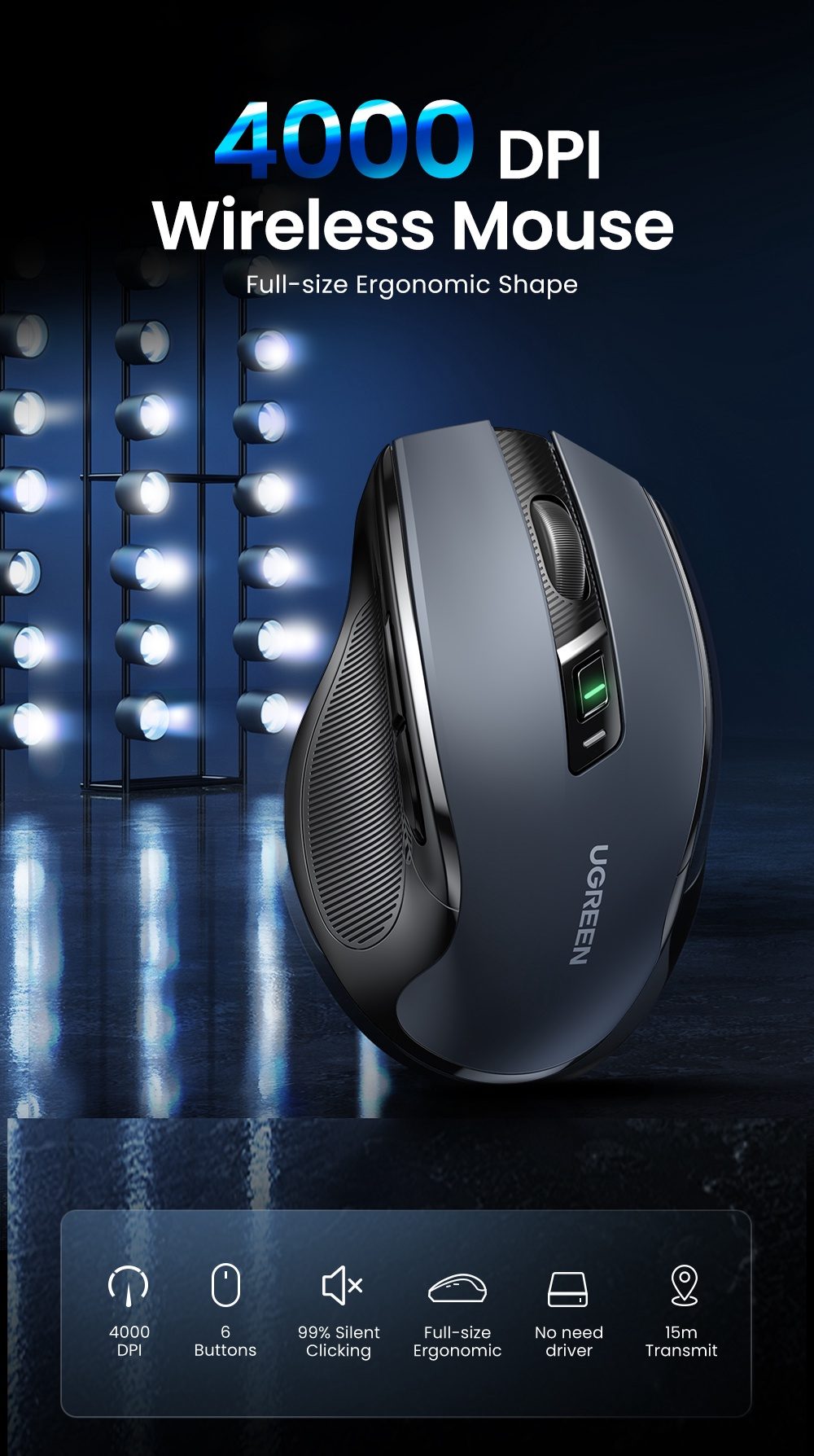 UGREEN Wireless Mouse, 6 Silent Buttons, 2.4G with USB Mini Receiver, 5 Level DPI Setting 4000DPI, Ambidextrous PC / Mac /Linux Laptop | Shopee Malaysia