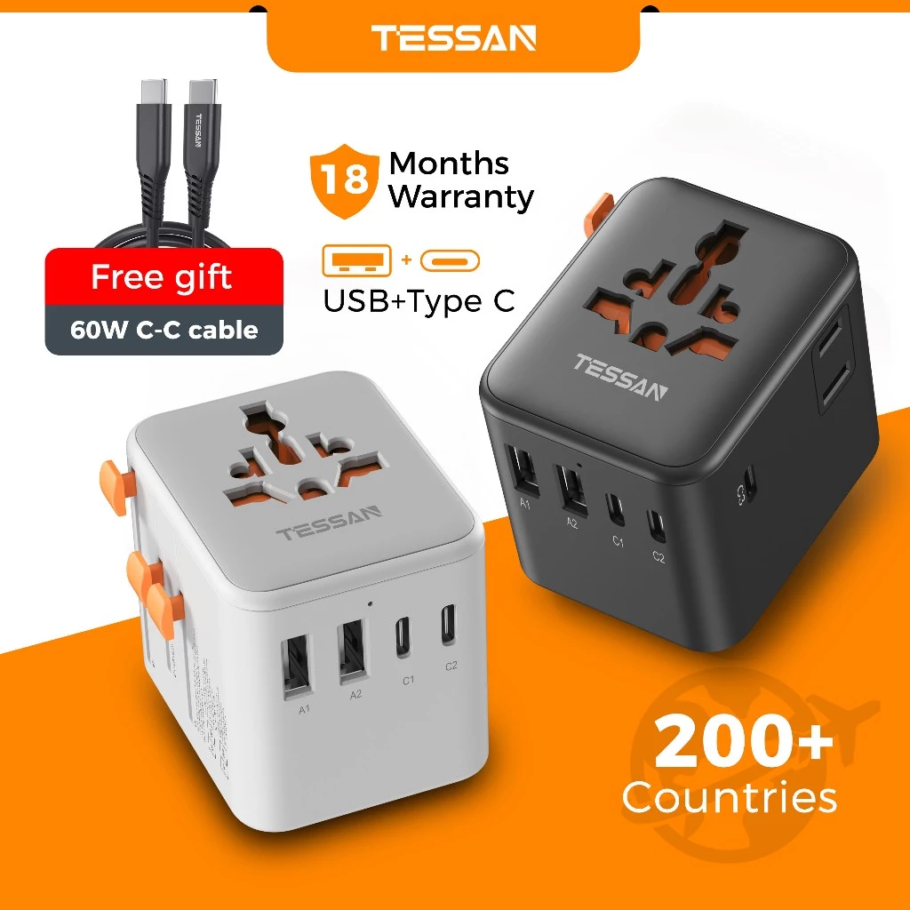 TESSAN Universal Travel Adapter with USB-C and USB-A for Travel (2026)