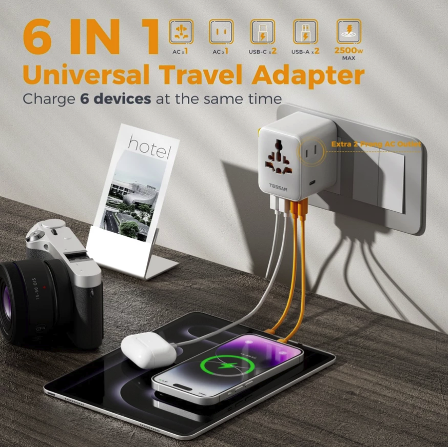 TESSAN 6 in 1 universal travel adapter